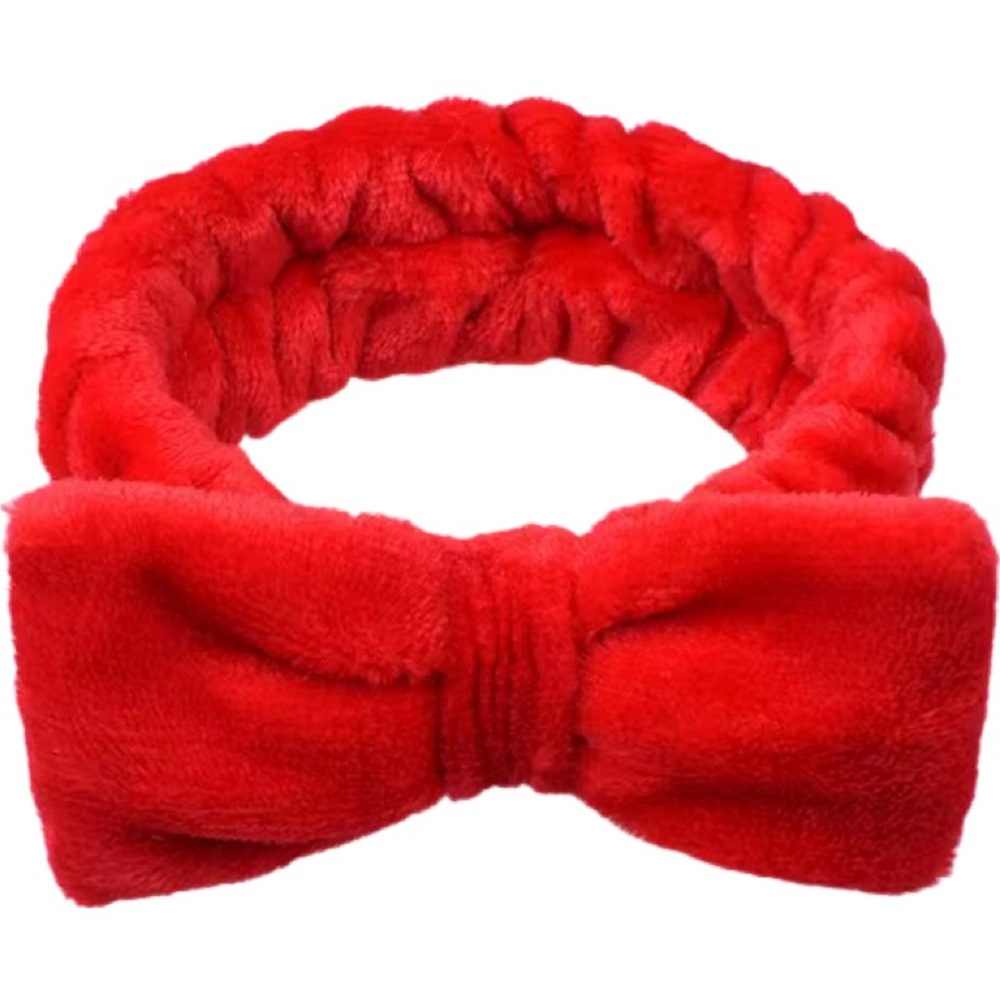 Red‎ Microfiber Plush Bow Headband Makeup Headband